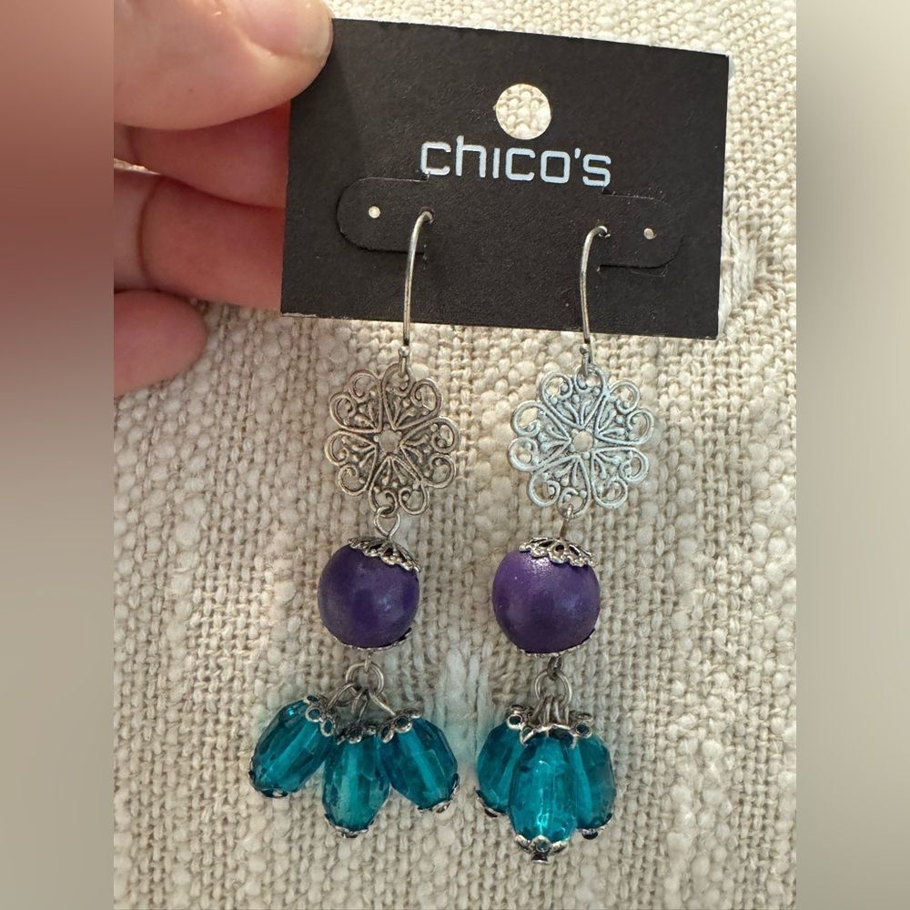 0236-Chico's Silver and Purple Dangle Earrings